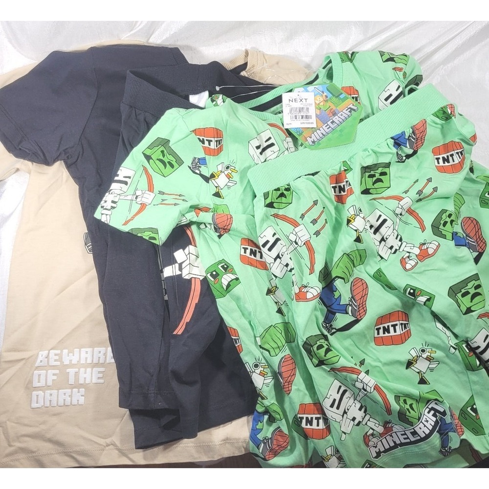 Next Minecraft Boy's 5pc 100% Cotton Pajama Shirts & Shorts - Size 9 Years - Picture 3 of 4